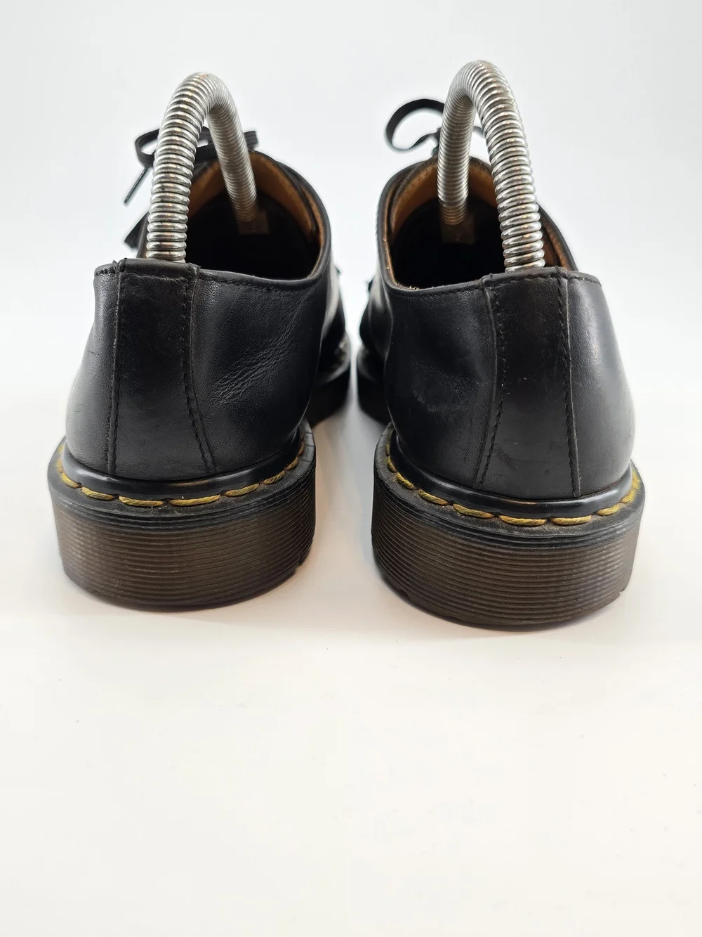 Dr. Martens Black Leather Derby Shoes with Yellow Welt Stitching